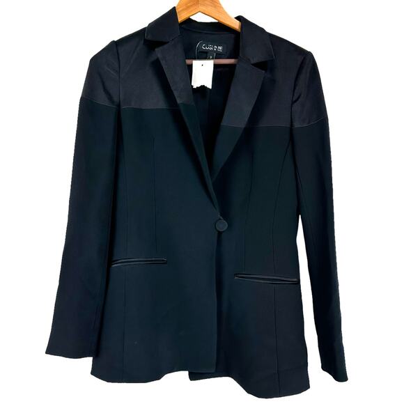 Cushnie NWT Satin Panel Cady Jacket Black Size 2 MSRP $1,594 Silk One Button - Picture 3 of 10